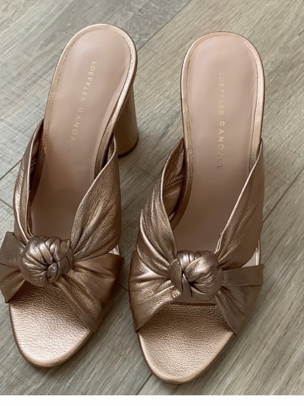 Loeffler Randall Metallic Rose Knot Block Heel Mules